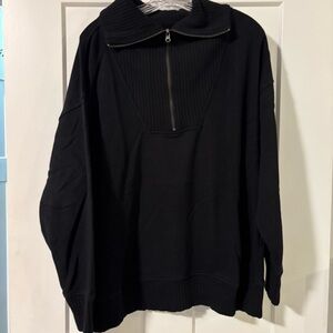 NWT Aerie Black Quarter Zip Sweatshirt w/ Ribbed Detailing